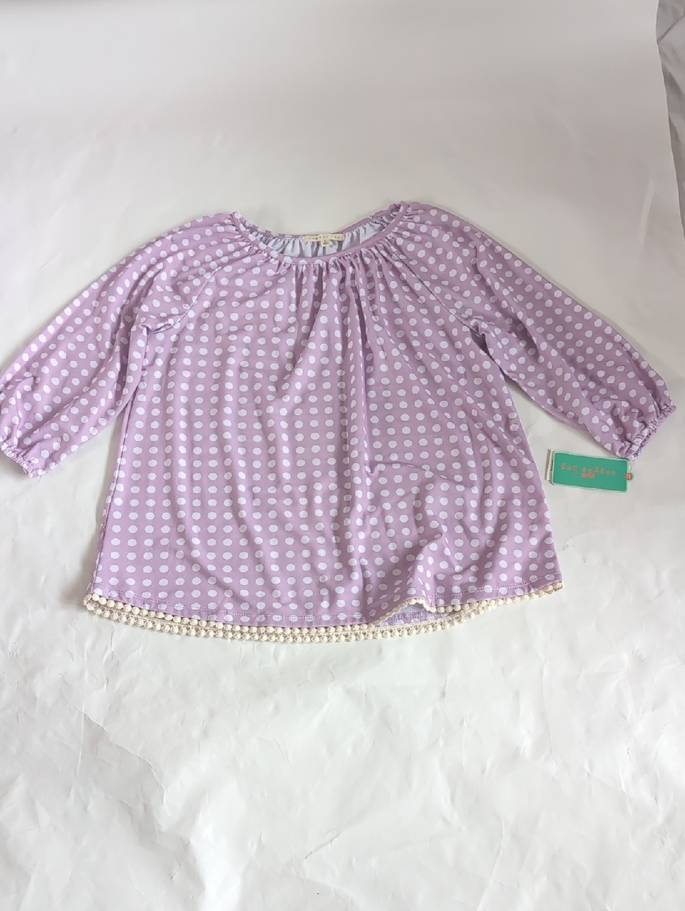 Copper Key Girls Lavender Polka Dot Peasant Top - L